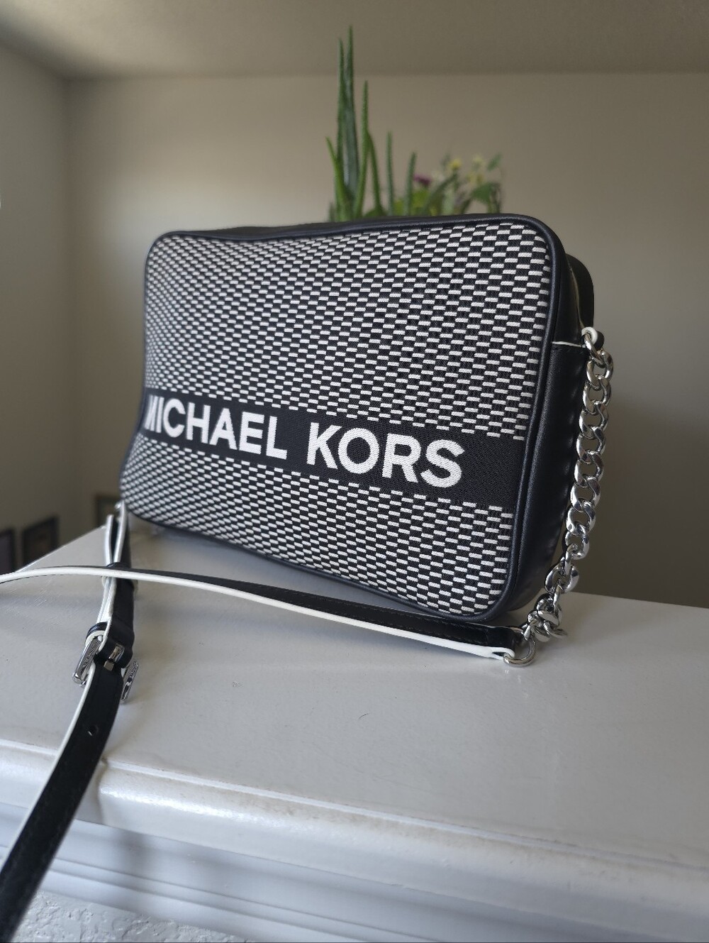 Michael Kors Black & White Logo Camera Crossbody
